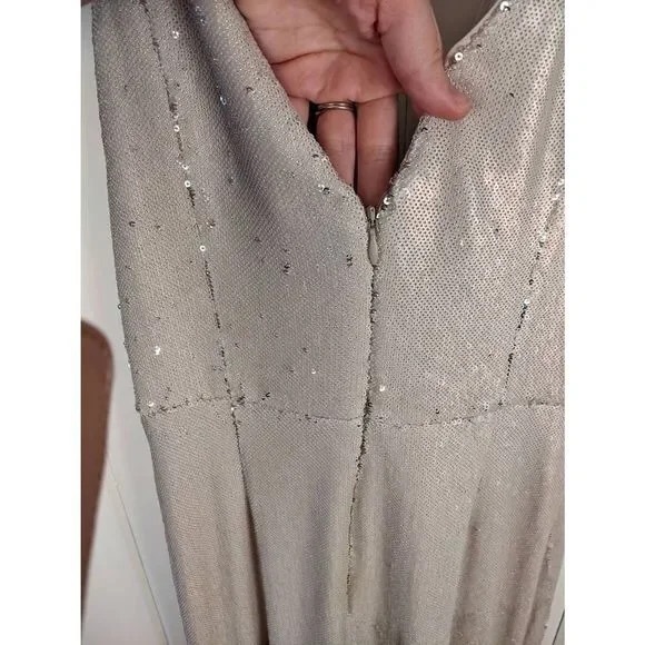 Women's V-Neck Ruffle Slit Sequin Dress - Picture 2 of 3